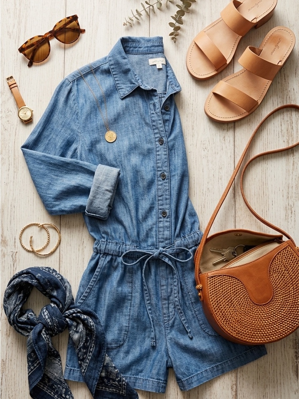 Level 99 Anthropologie Chambray Romper Small